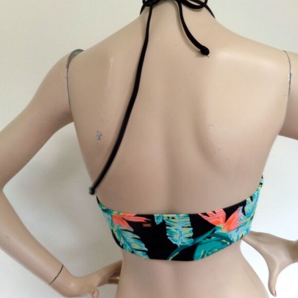 ROXY MULTICOLOR TROPICAL PRINT HALTER BEACH POOL PADDED BIKINI BRA TOP SIZE: L - Picture 4 of 4